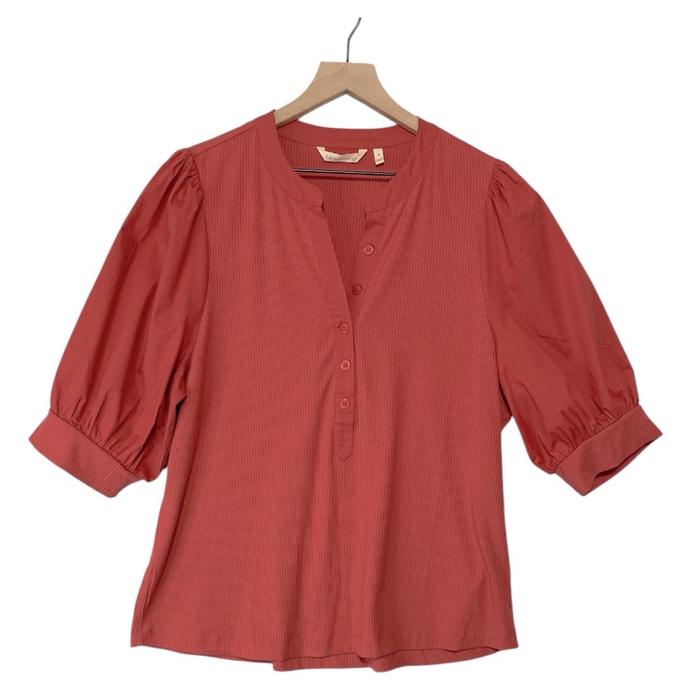Soft Surroundings Ribbed Knit Pullover Blouse Size 1X Coral Rose Cottagecore‎